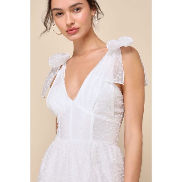 Lulus Blissful Direction White Tie-Strap Clip Dot Bustier Midi Dress - Picture 4 of 14